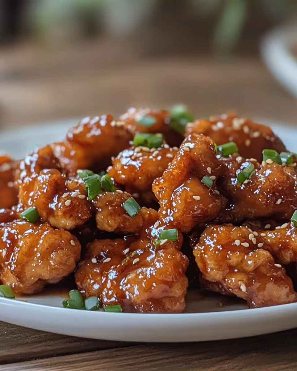 Serving of honey garlic chicken plated over rice garnished with parsley