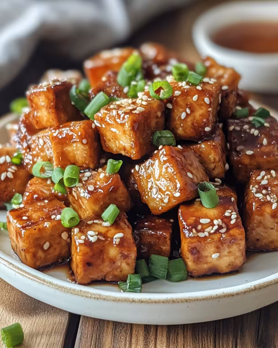 Tofu cubes being coated with panko breadcrumbs on a tray before baking