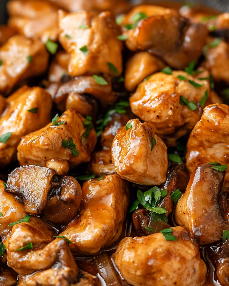 Shredded honey bourbon chicken served warm and ready to eat