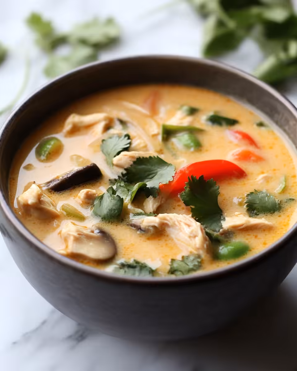 Pressure cooker with Thai peanut chicken cooking inside and steam rising
