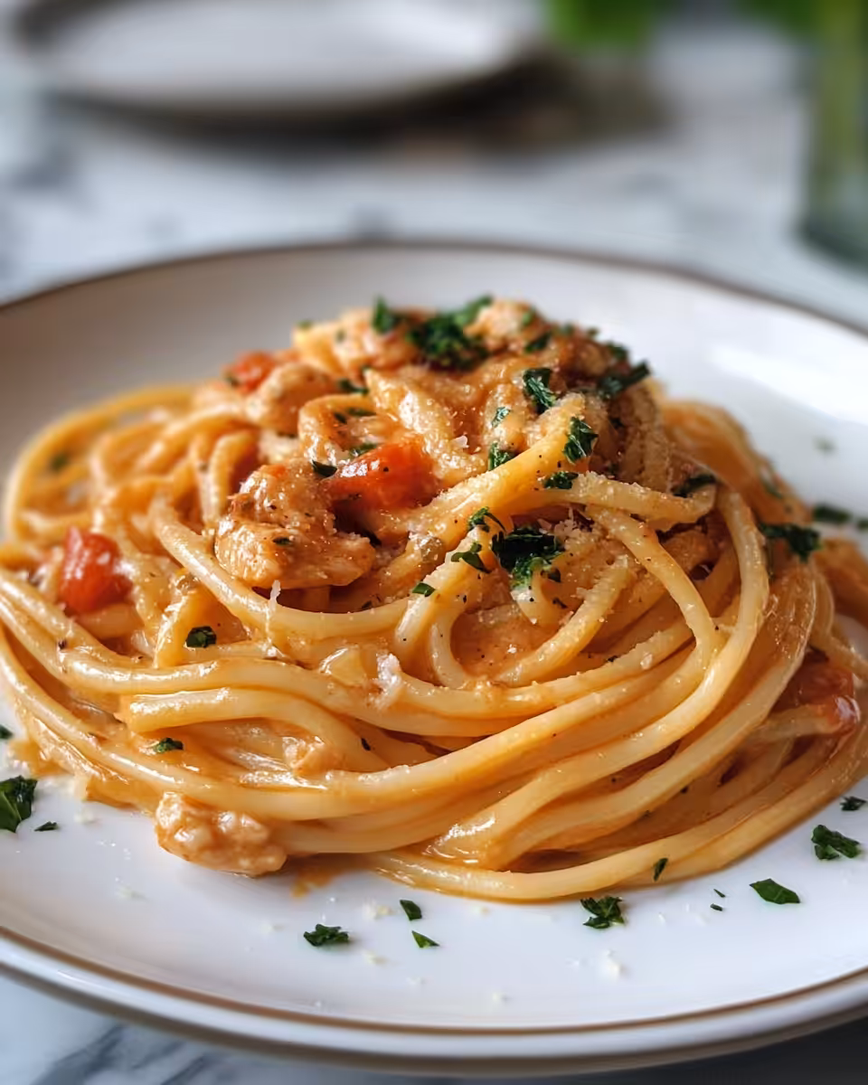 Creamy tomato vodka sauce in pressure cooker filling kitchen with rich aromas