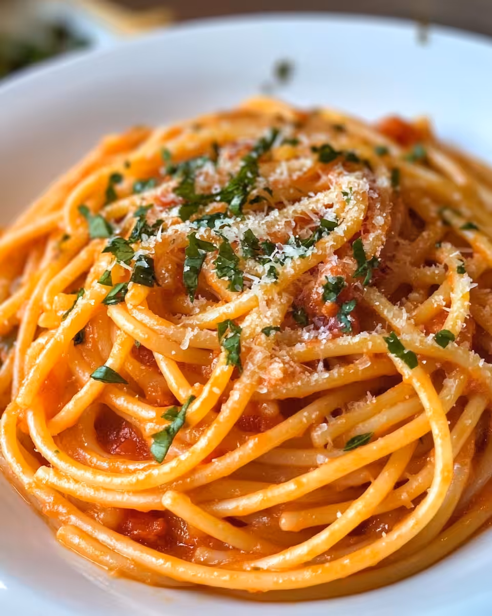 Ingredients for creamy tomato butter pasta arranged