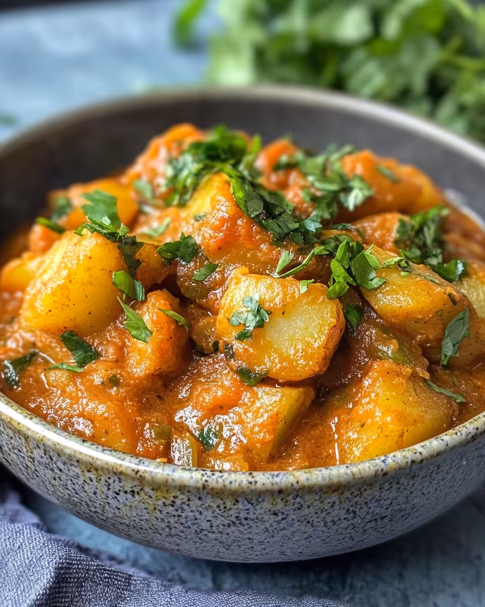 Pressure cooker creating steam with Dopiazeh Aloo Persian potato curry inside