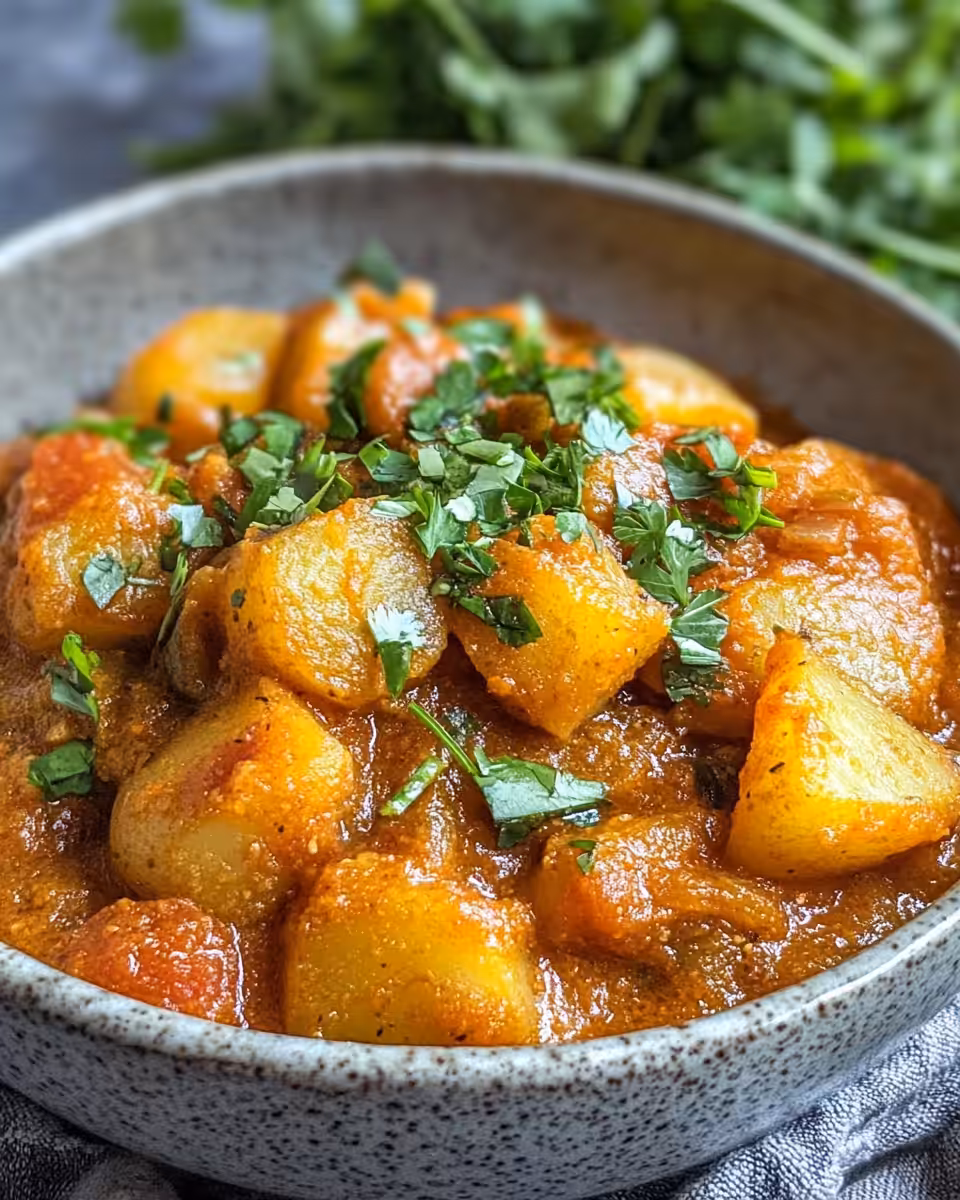 Freshly diced potatoes, garlic and spices ready for Dopiazeh Aloo Persian curry