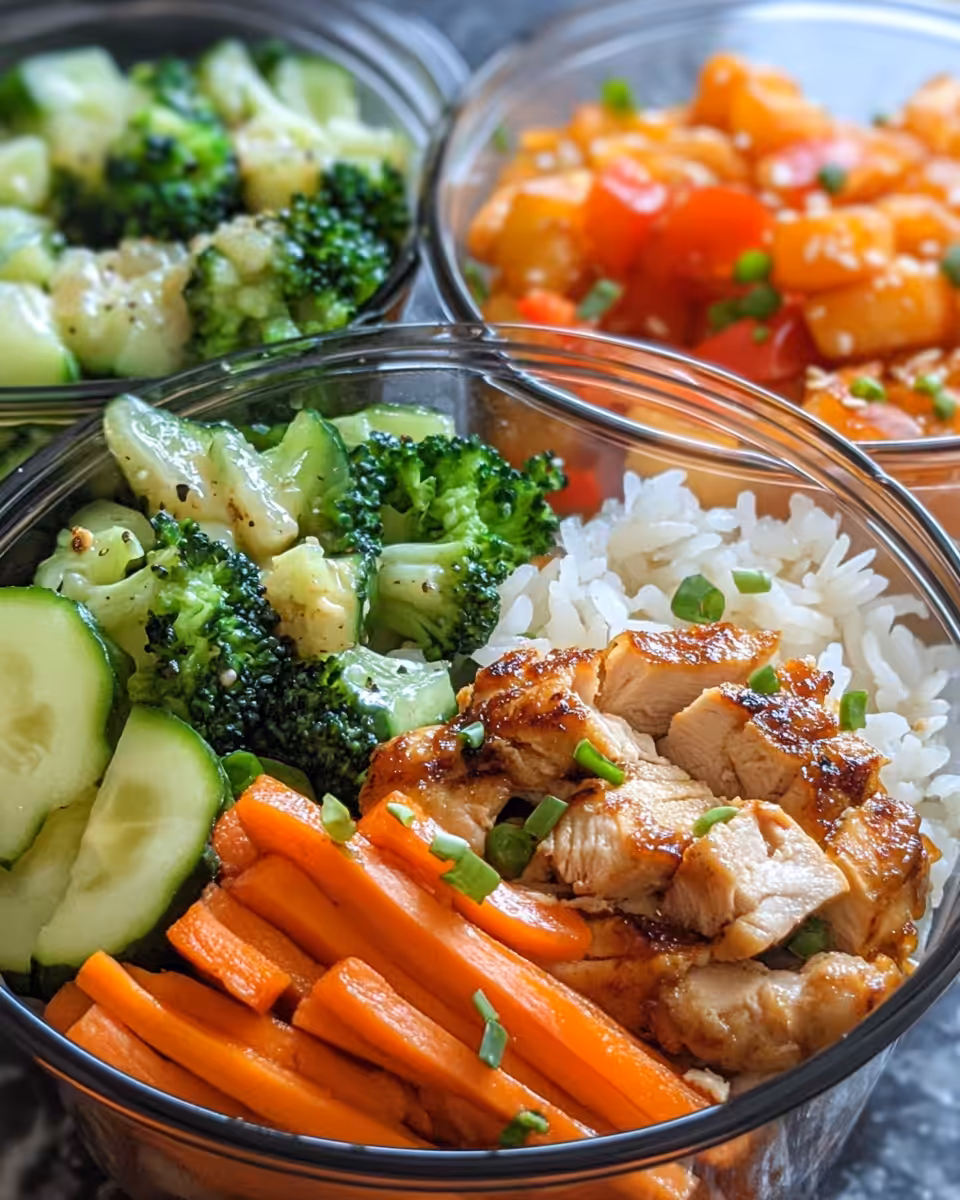 Ingredients for chicken rice bowls with fresh vegetables and spices
