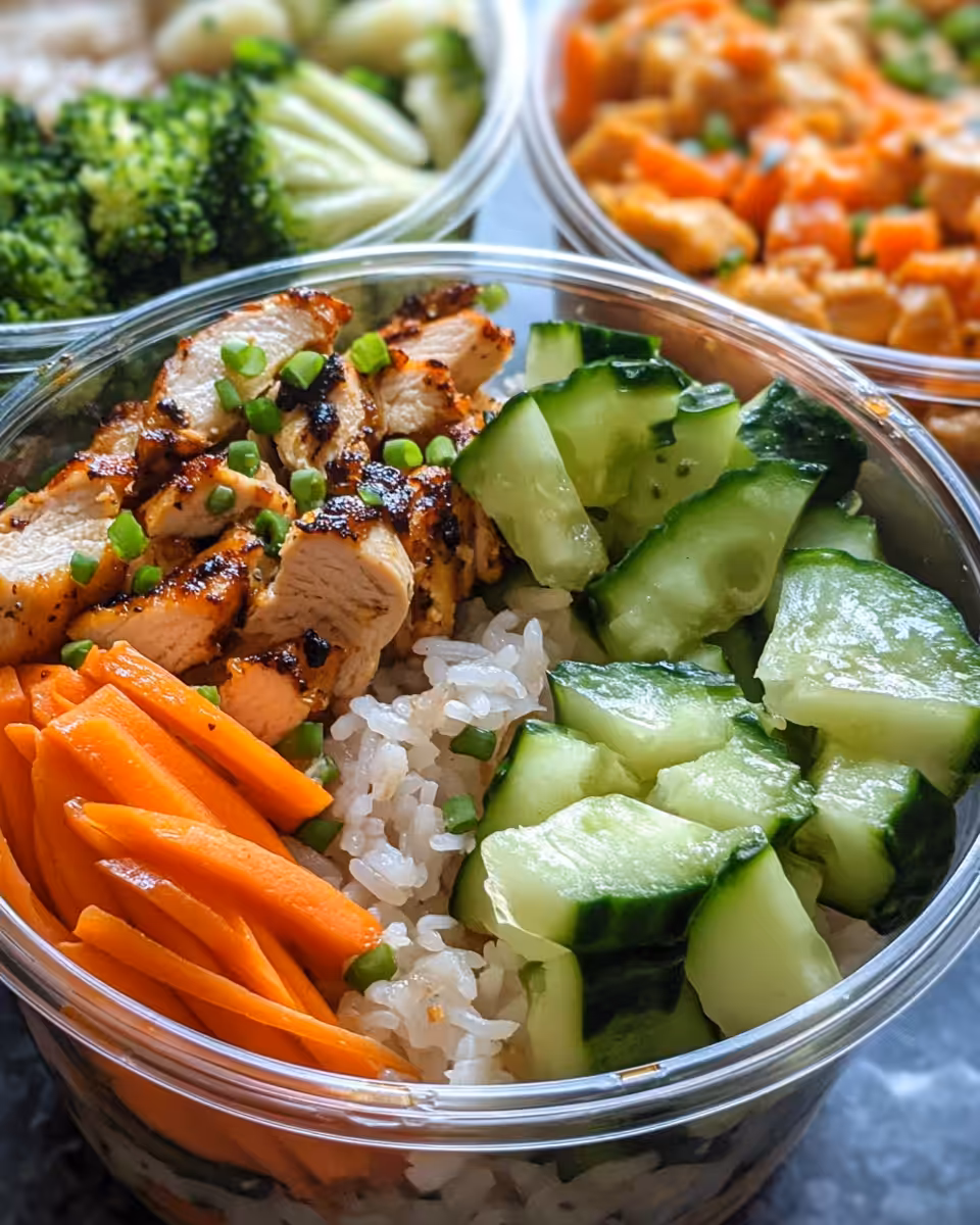 Served chicken rice bowl with avocado, feta, sour cream, and fresh vegetables