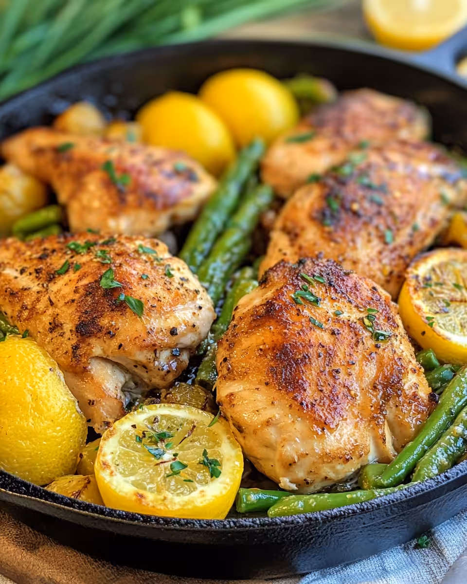 Creamy chicken skillet dinner served over pasta on plate