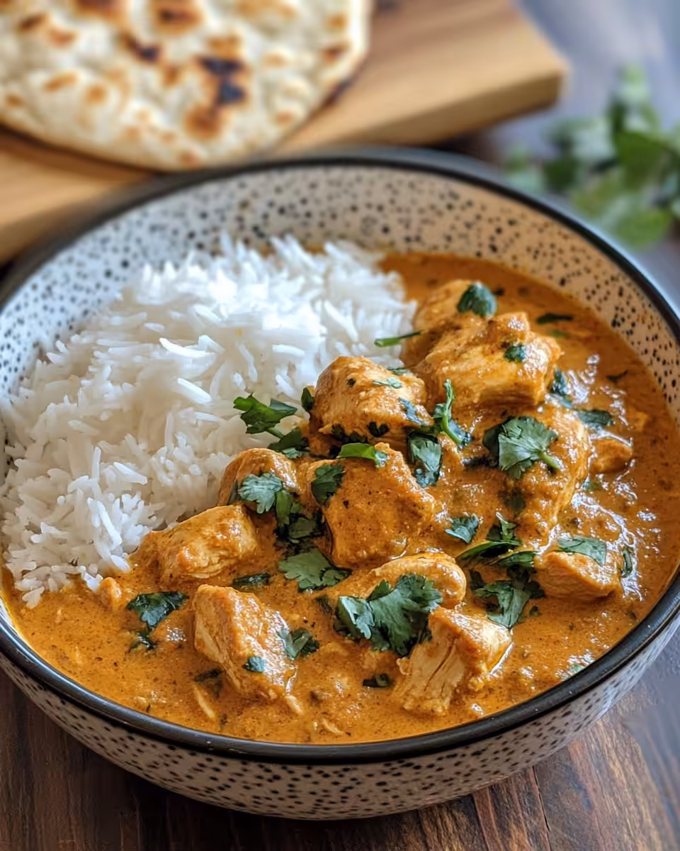 Easy homemade chicken korma served with flatbread or rice