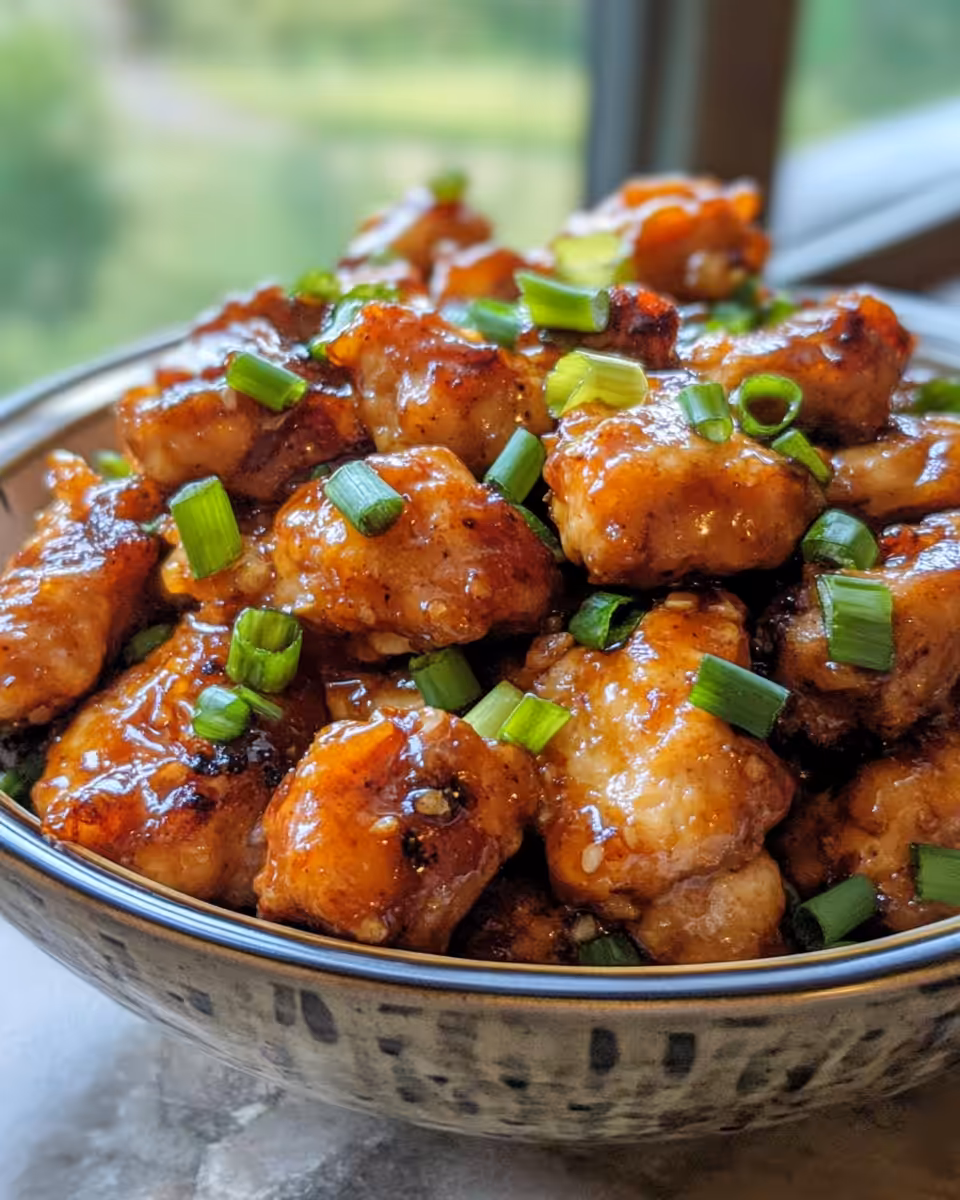 Easy hot honey chicken cooking in pressure cooker with heat and steam visible