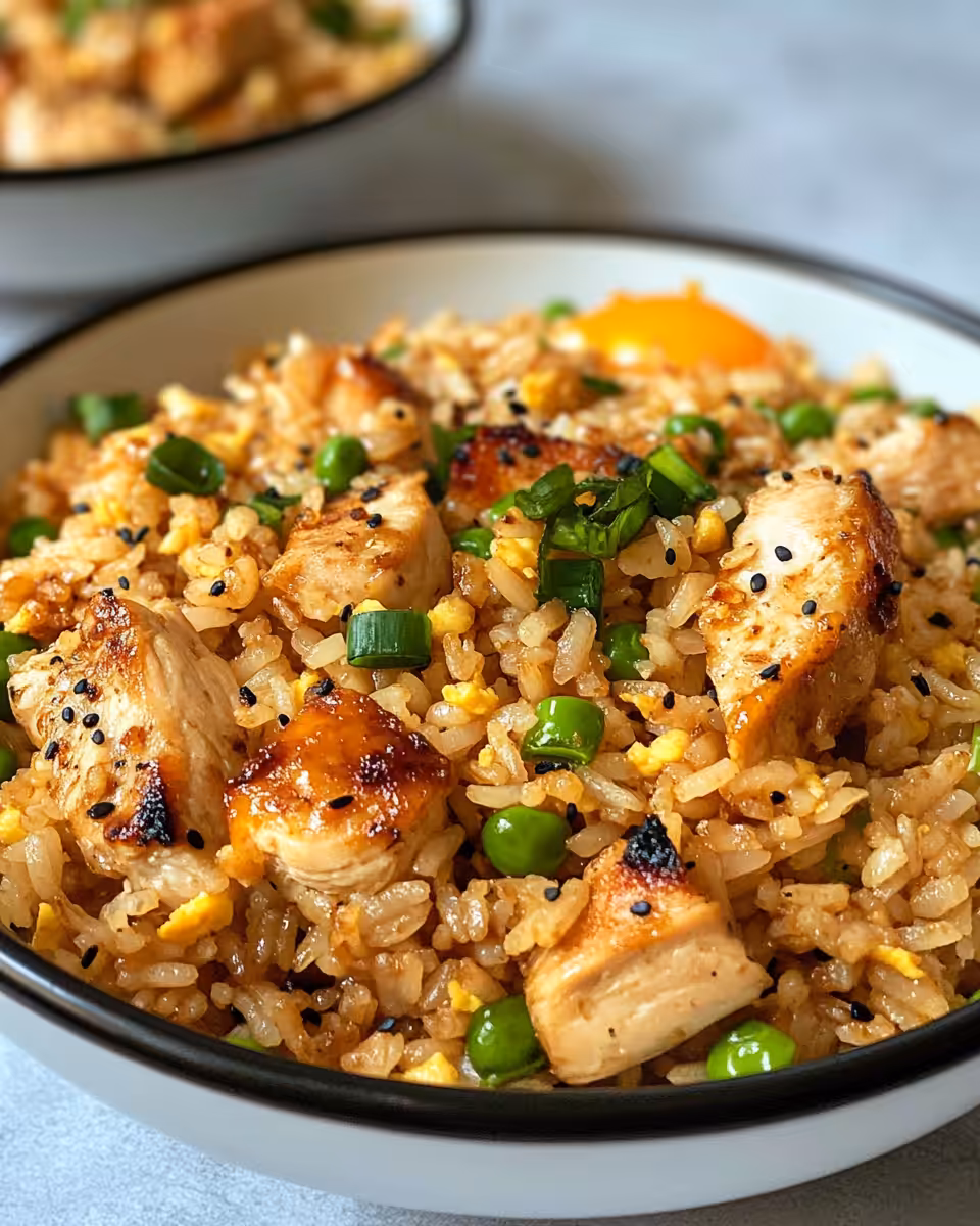 Steam rising from freshly cooked BBQ chicken fried rice in pressure cooker