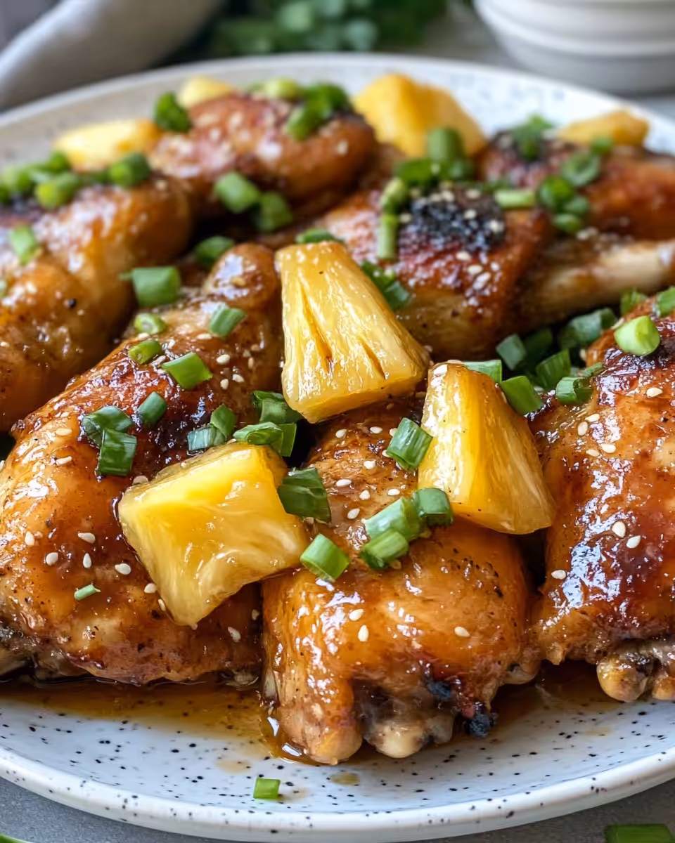 Serving of pineapple chicken on plate ready to eat