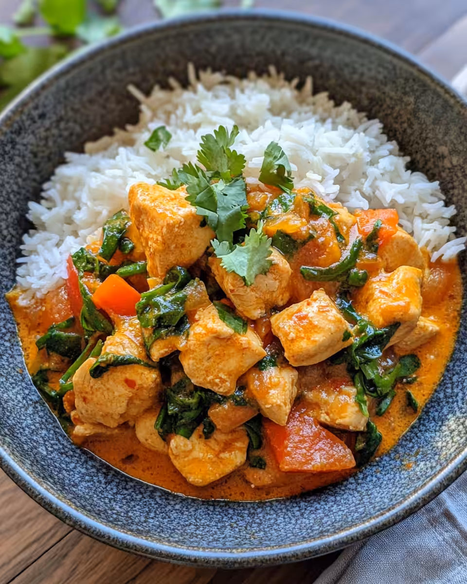 Served Thai red curry chicken with pumpkin and green beans