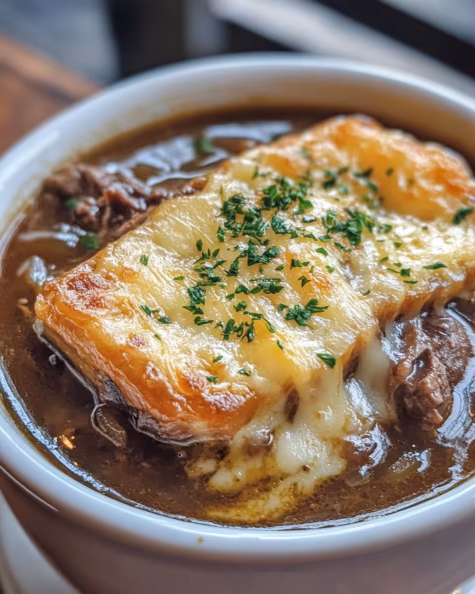 French onion beef short ribs simmering in pressure cooker