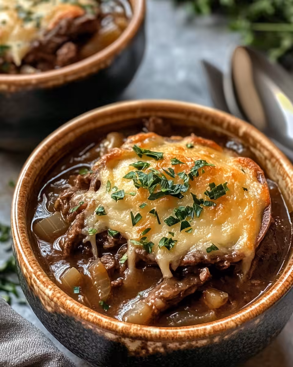 French Onion Beef Stew steaming in a pressure cooker with valve visible