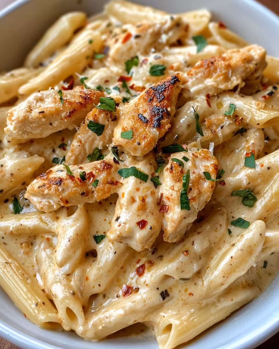 Ingredients and seasoning for Cajun chicken pasta laid out on counter