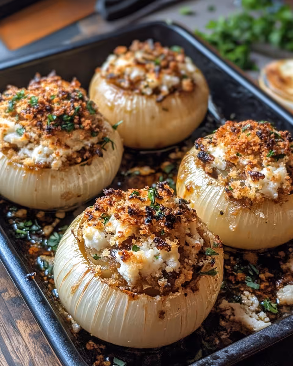 Baking Greek stuffed onions with golden browned tops