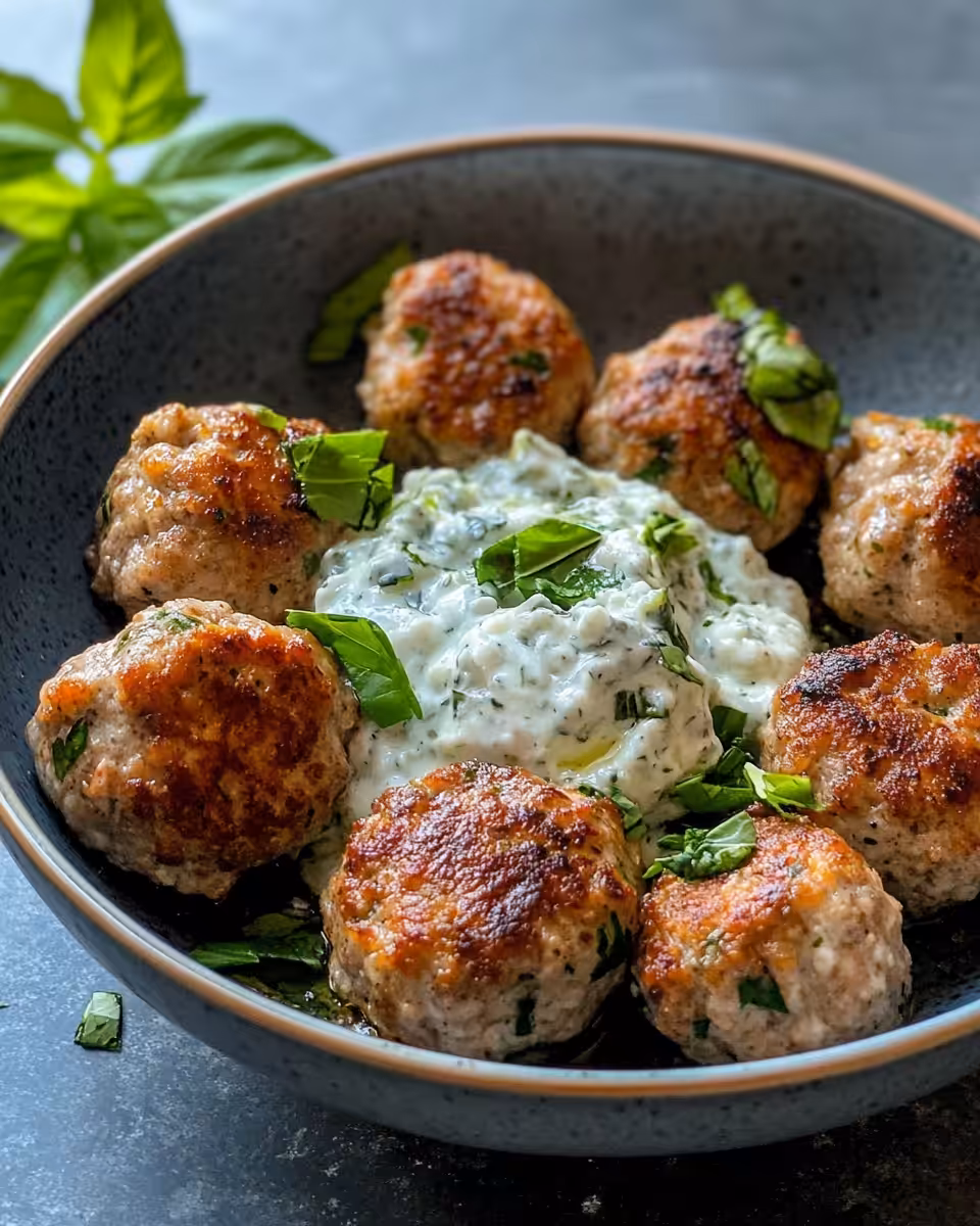 Ingredients for Greek turkey meatballs and tzatziki preparation