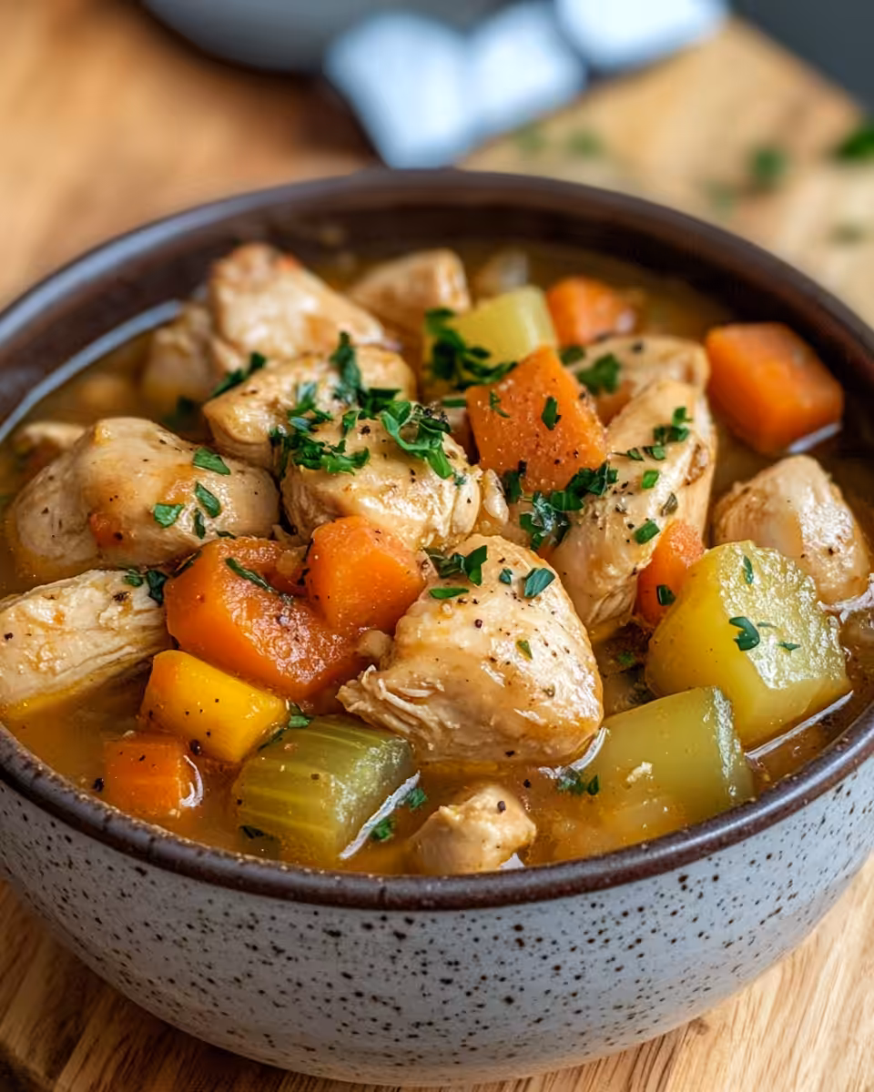 Creamy finished chicken stew in bowl ready to serve