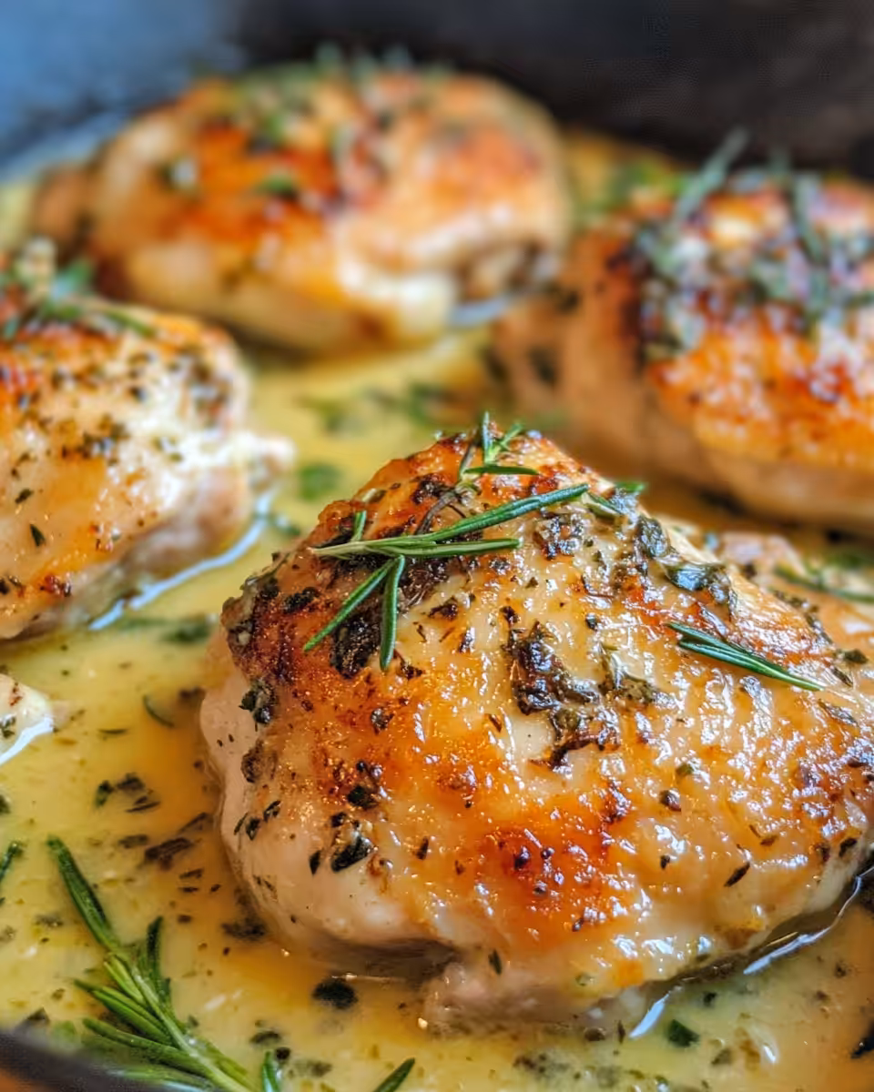 Herb roasted chicken simmering in a creamy white wine sauce in pressure cooker