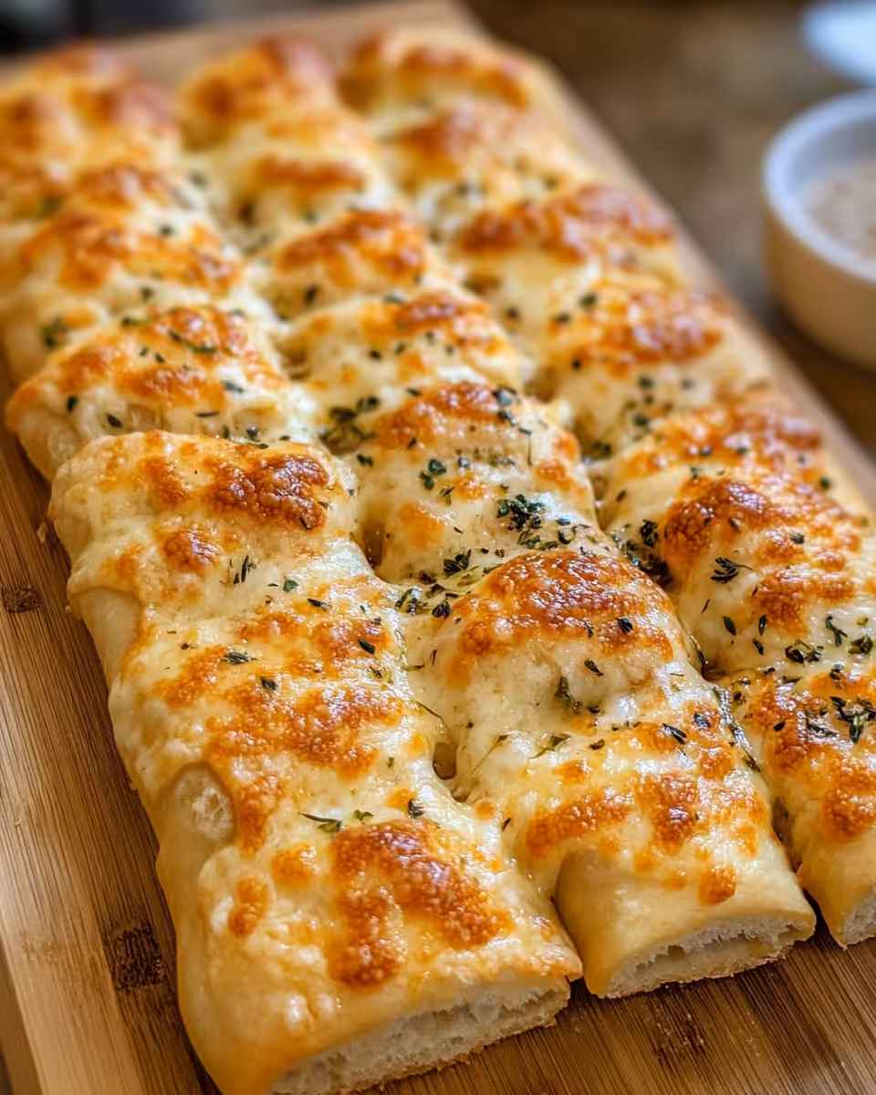 Ingredients and preparation for cheesy breadsticks with garlic and cheese