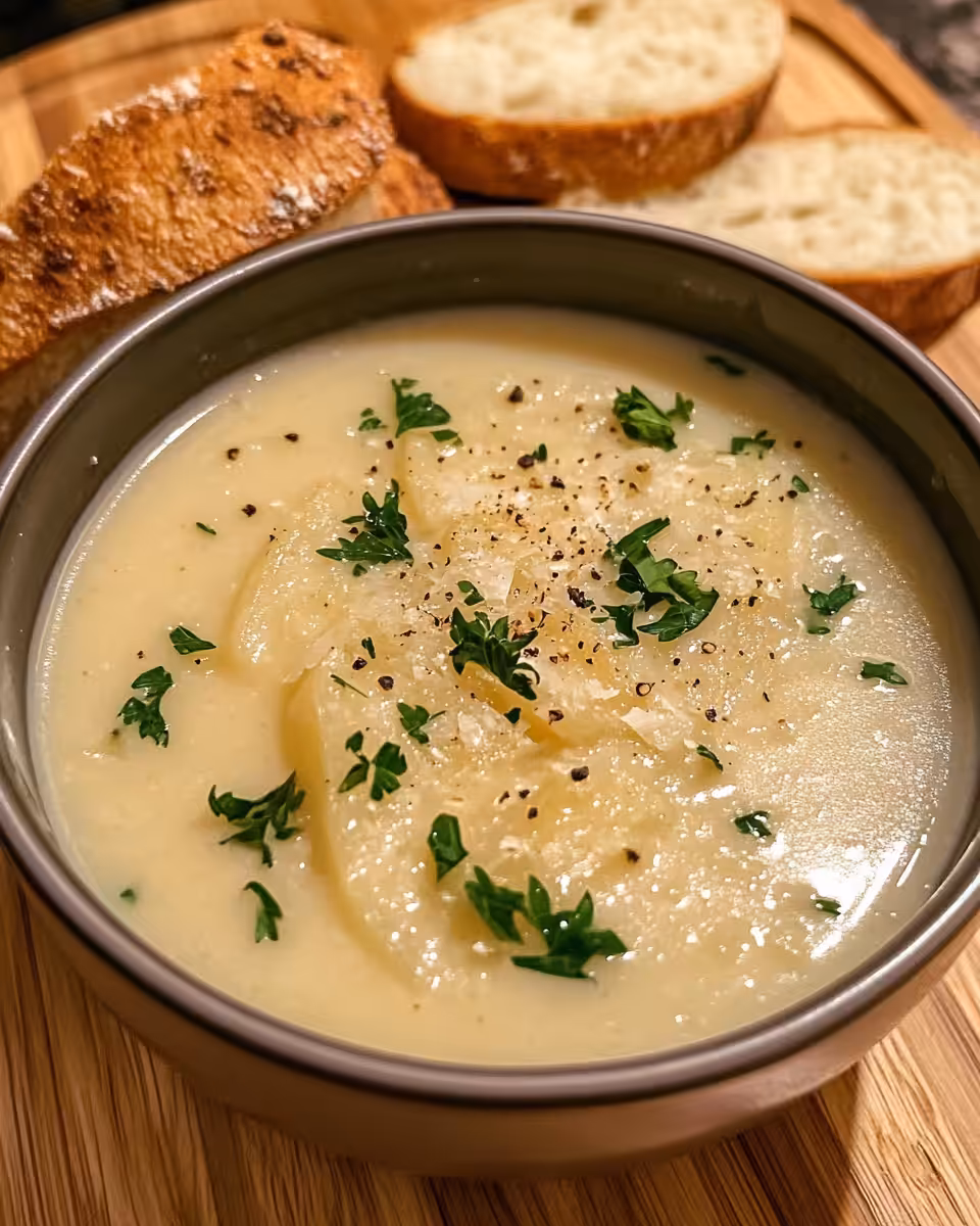 Pressure cooker starting to build steaming Tuscan white bean soup