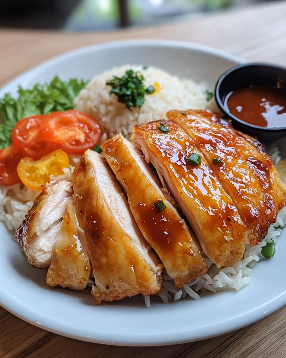 Served honey BBQ chicken rice topped with parsley garnish