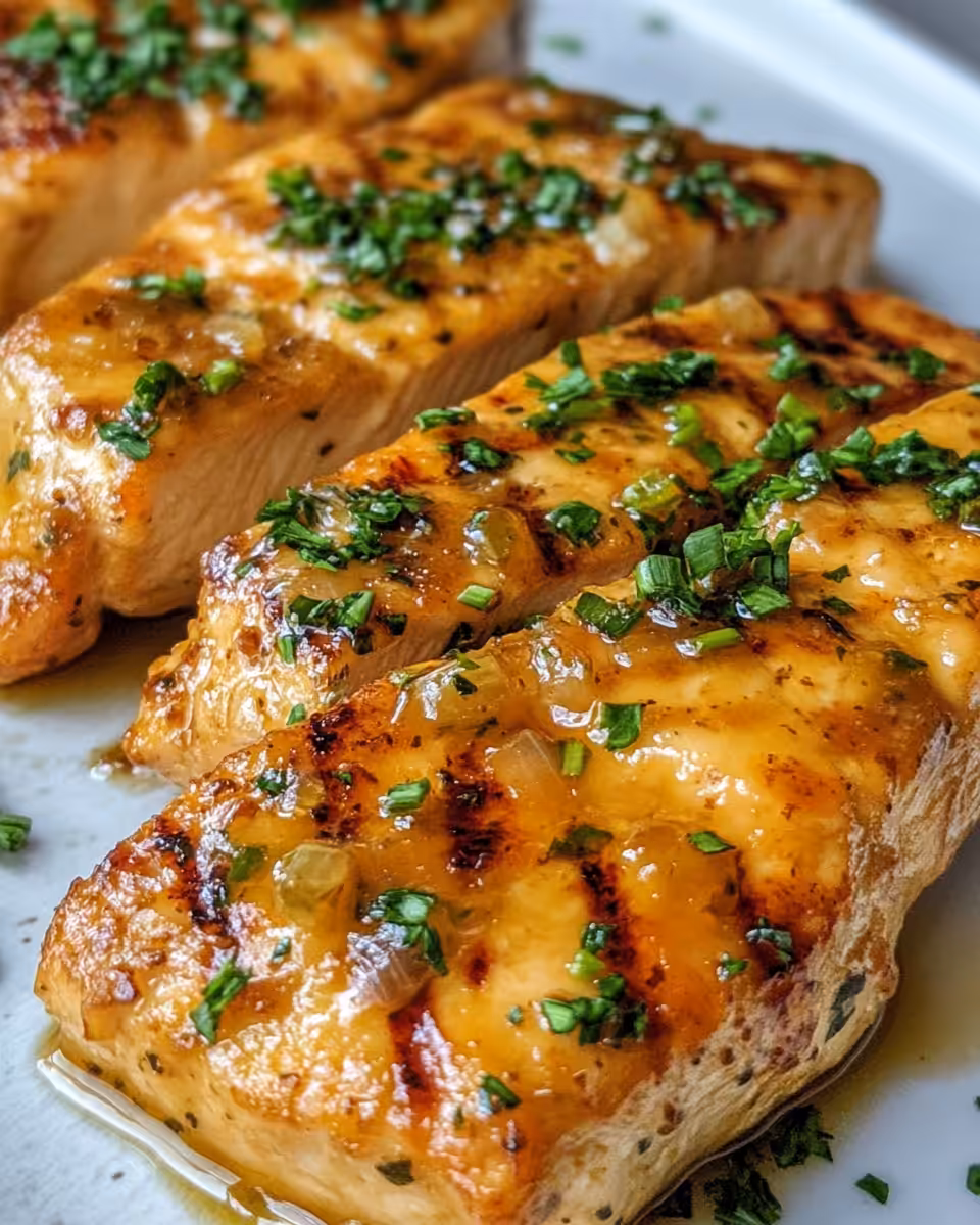 Served honey garlic chicken with green onions and peanuts on a plate