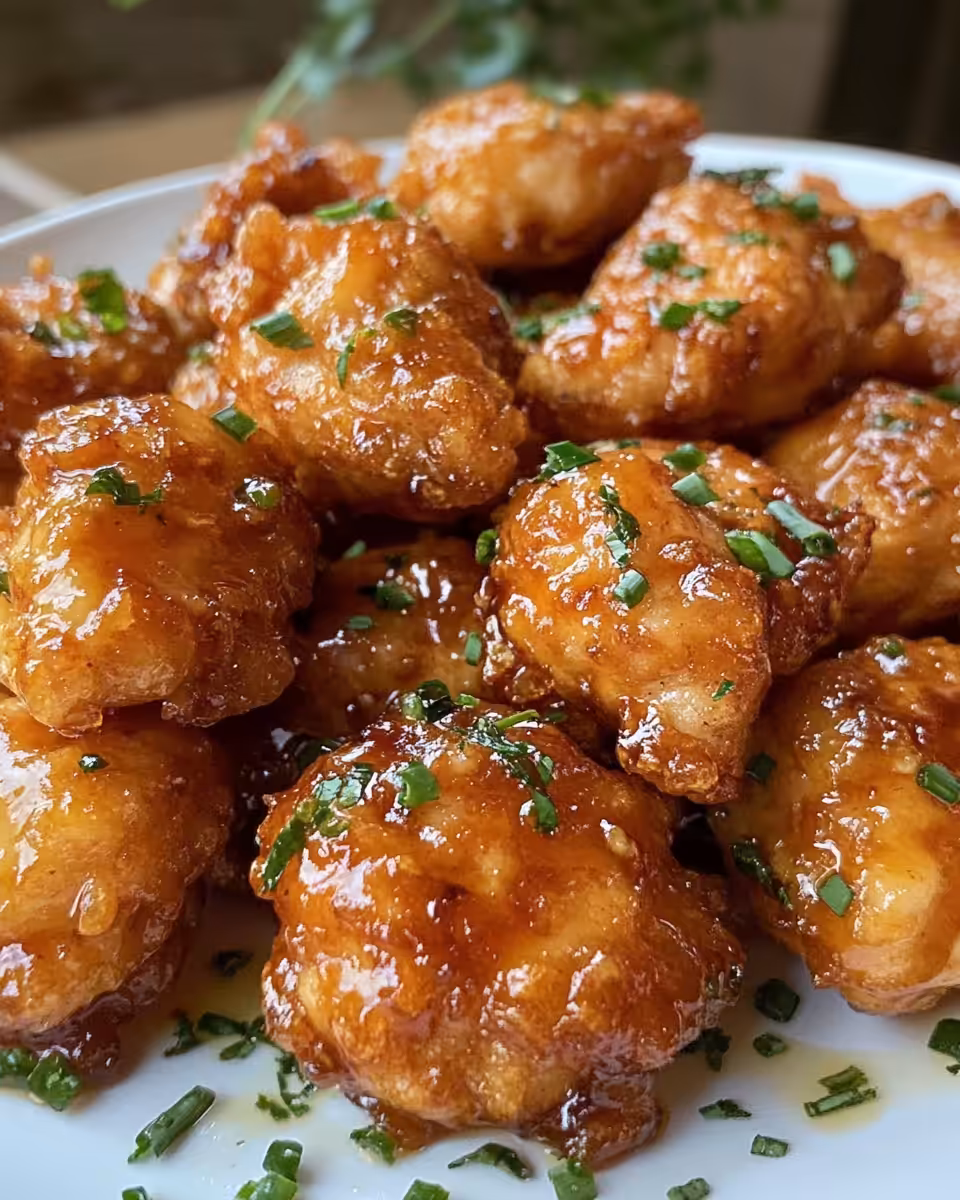 Honey garlic chicken cooking in pressure cooker with glossy sauce