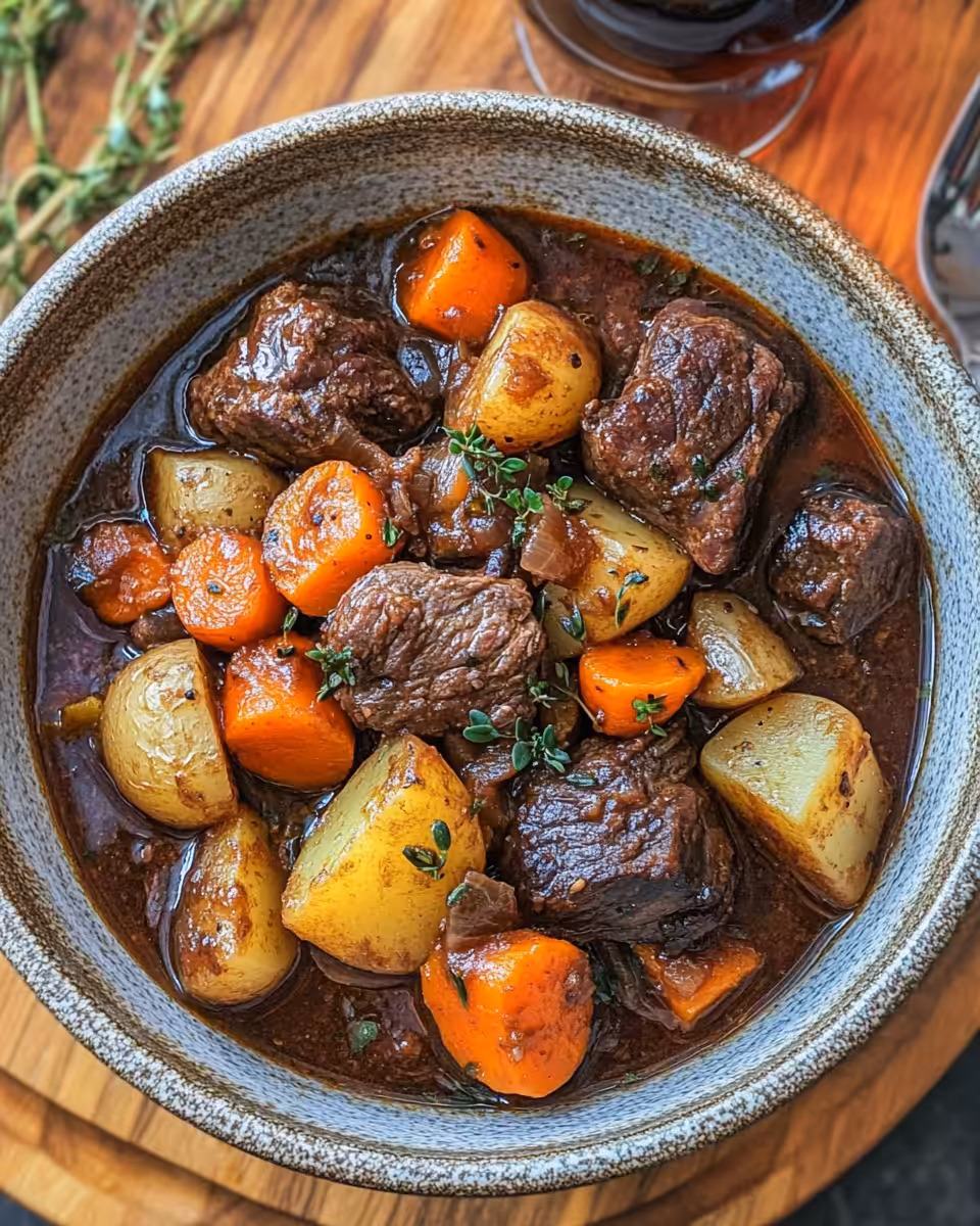 Ingredients ready for red wine braised beef stew including carrots and leeks