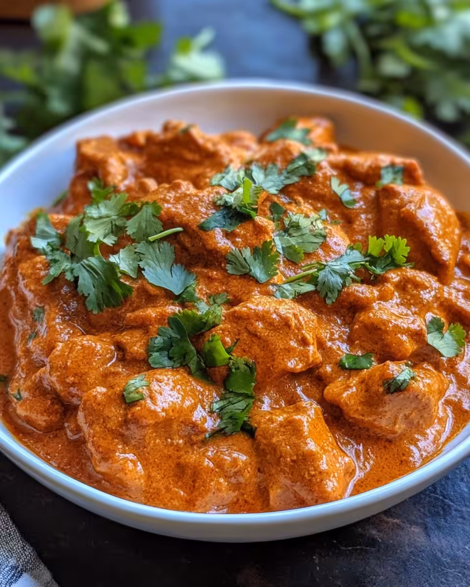 Bowls of Indian butter chicken ingredients including spices, yogurt, tomatoes