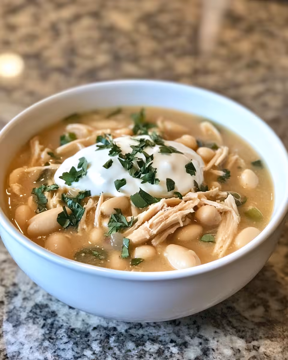 Ingredients layered in Instant Pot for white chicken chili including beans and corn