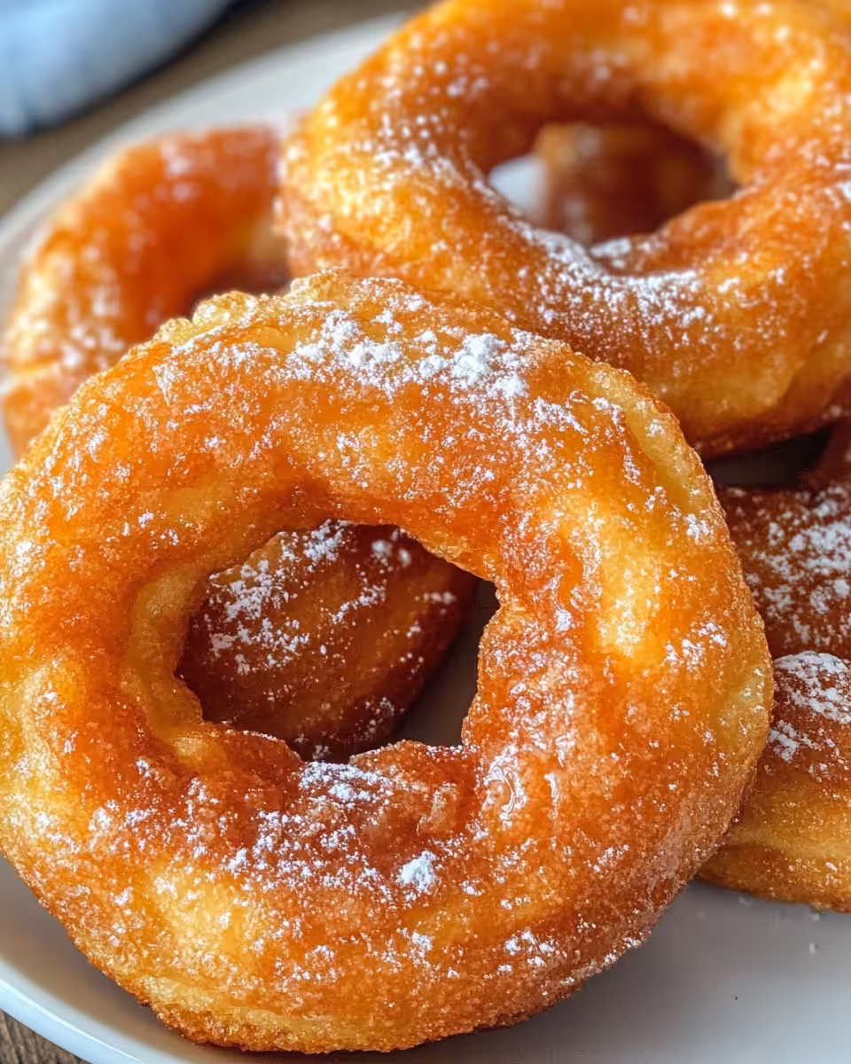 Freshly made French crullers steaming with golden crust