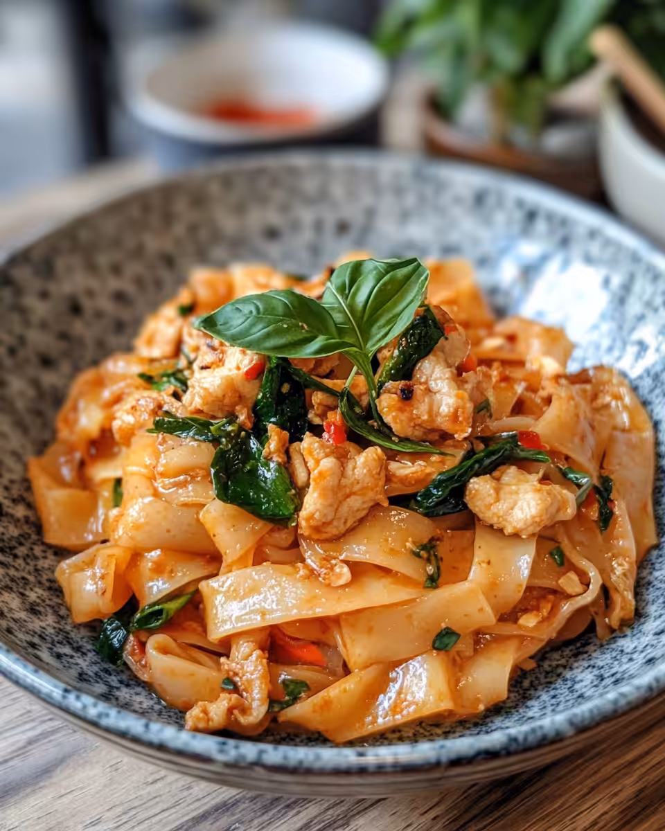 Street style Thai drunken noodles in pressure cooker