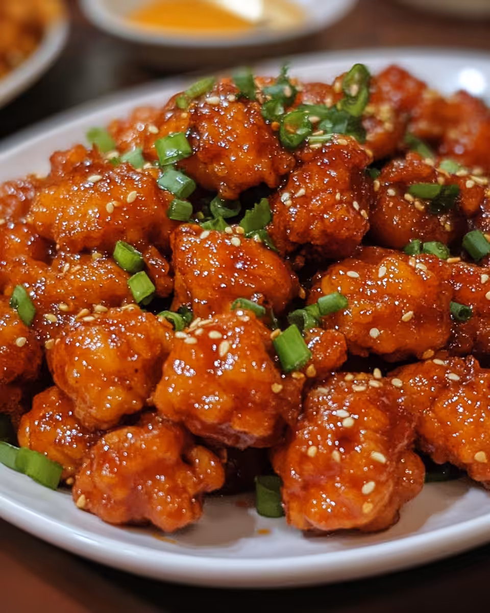 Glistening pressure cooker sweet chili chicken served on a plate
