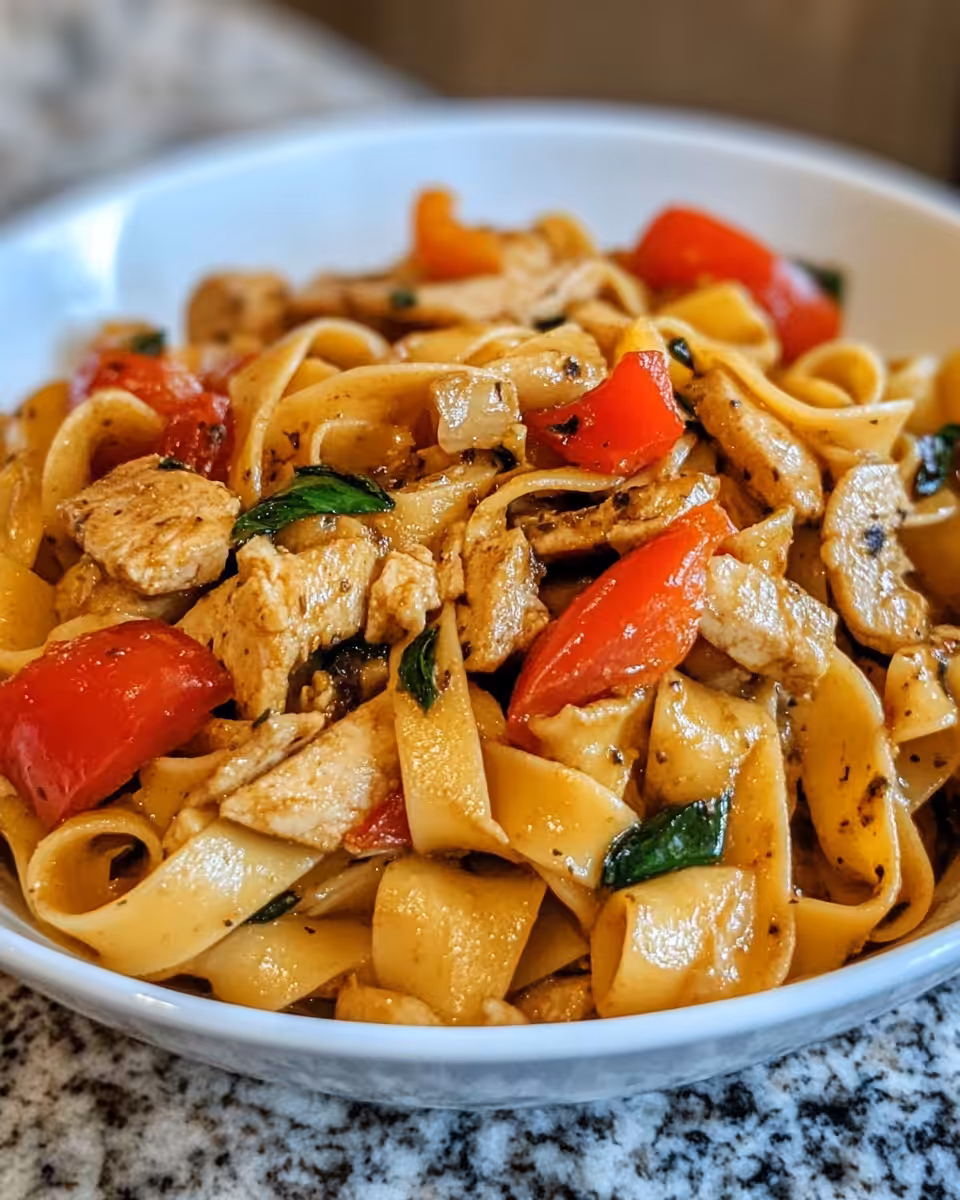 Ingredients and cooked sausage mixture for Italian drunken noodles