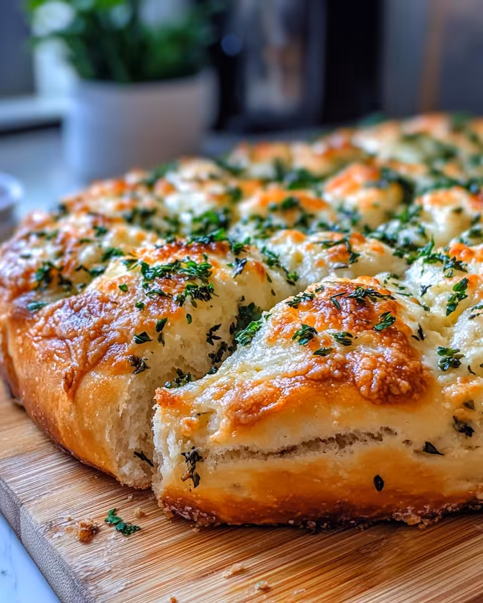 Freshly baked Italian herb cheese bread in pressure cooker releasing steam