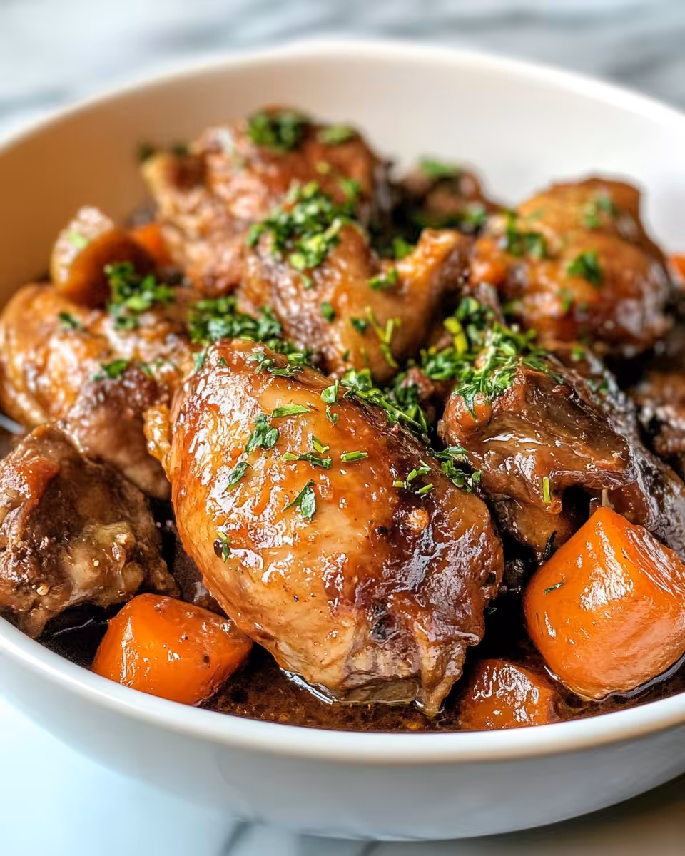 Ingredients for coq au vin including vegetables and wine