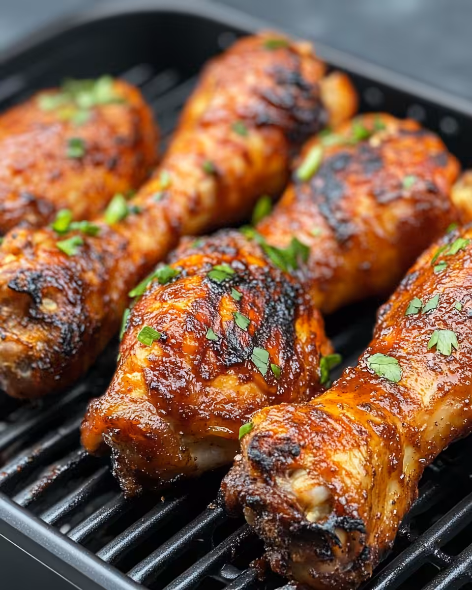 Crispy golden Kalbi chicken legs ready to serve with sesame seeds