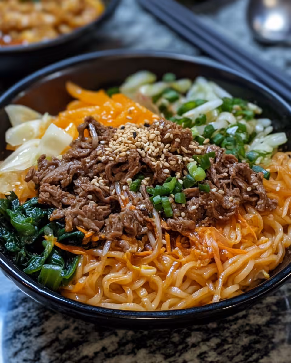 Ingredients for pressure cooker Japchae with beef and veggies