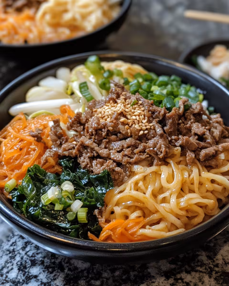 Finished pressure cooker Japchae served in bowl