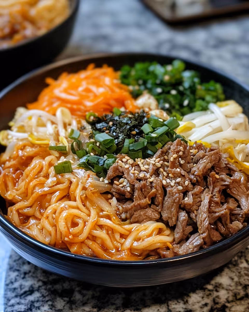 Pressure cooker with Korean beef noodles cooking