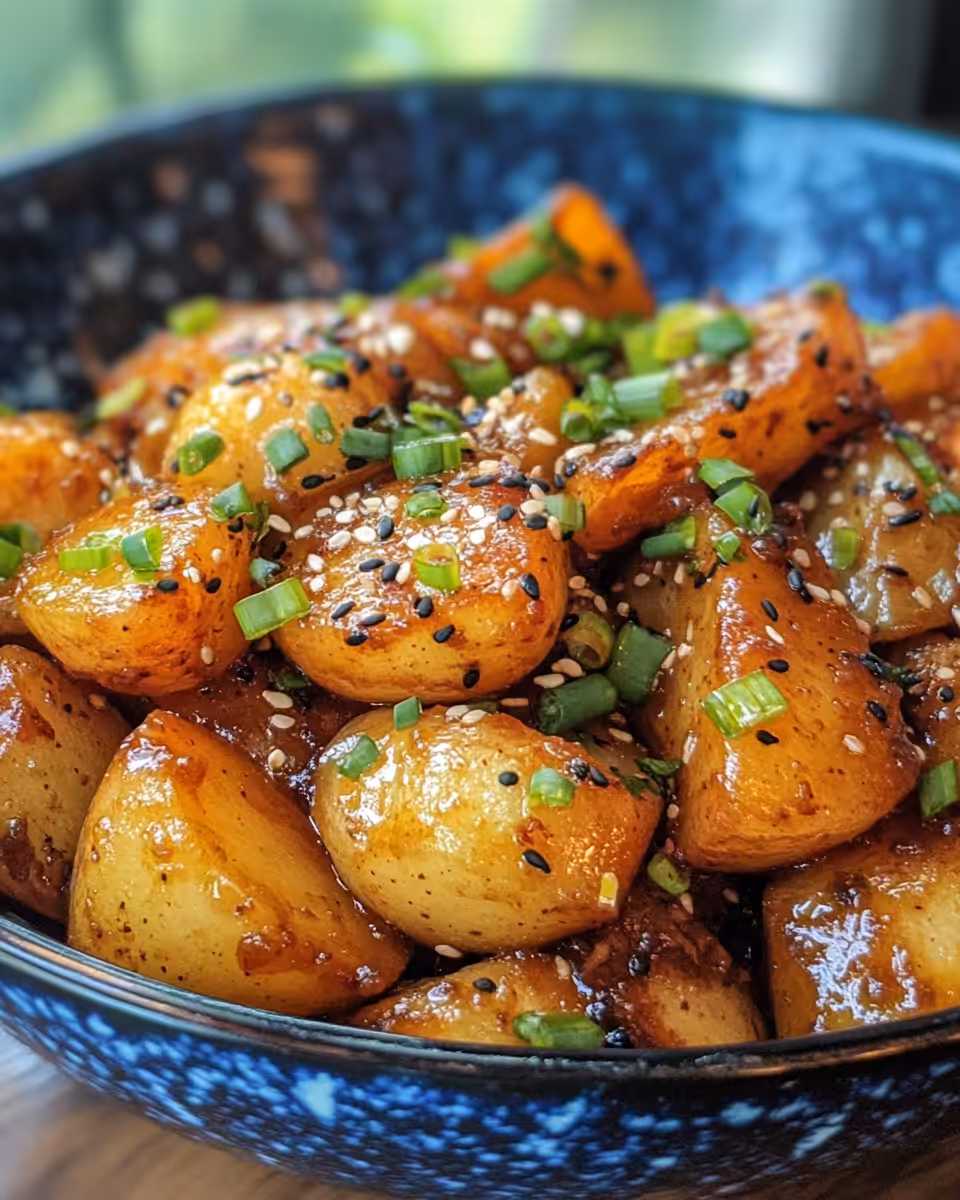 Prepping ingredients for Korean braised potatoes with carrots and peppers