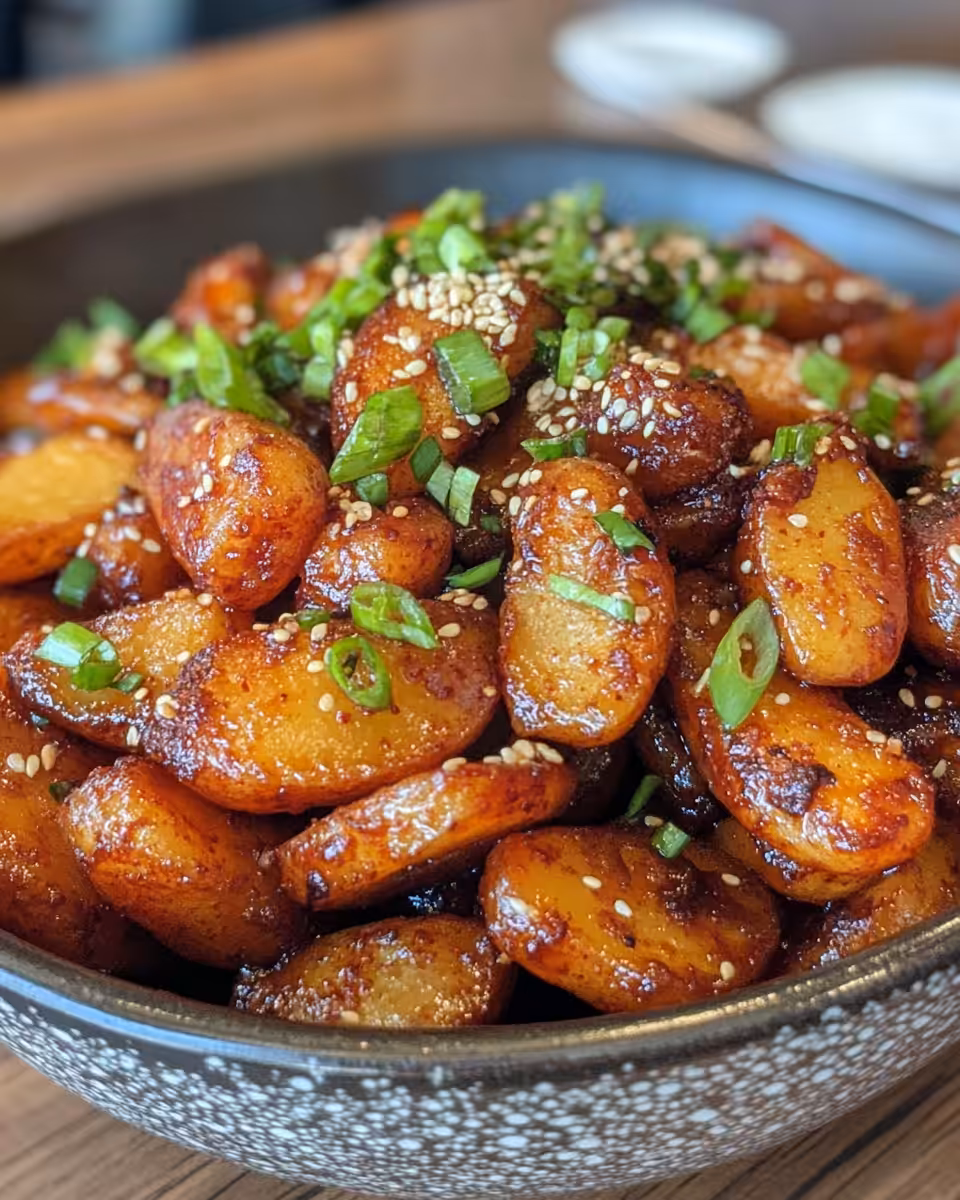 Ingredients for Korean crispy chili potatoes in bowls