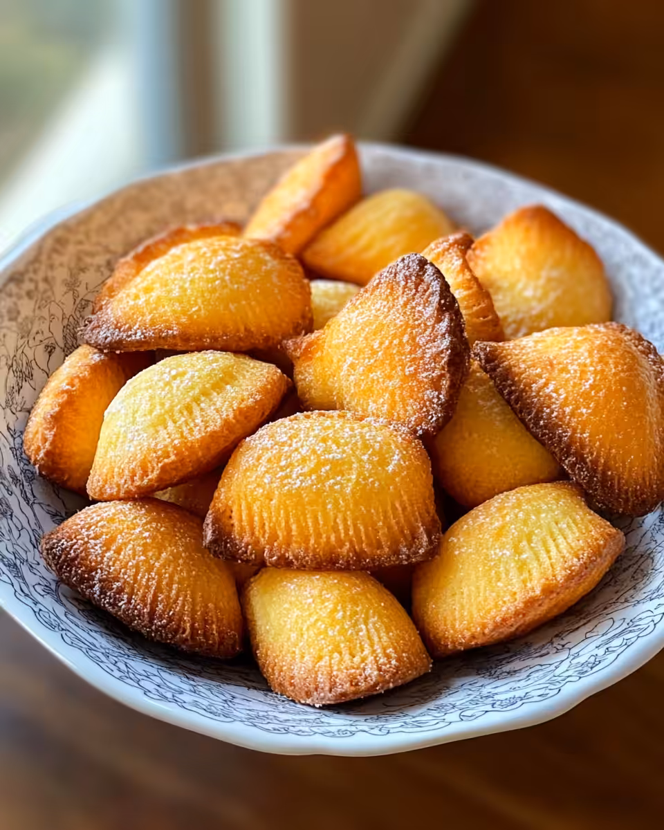 Fresh madeleines just out of the pressure cooker with golden crust and gooey center
