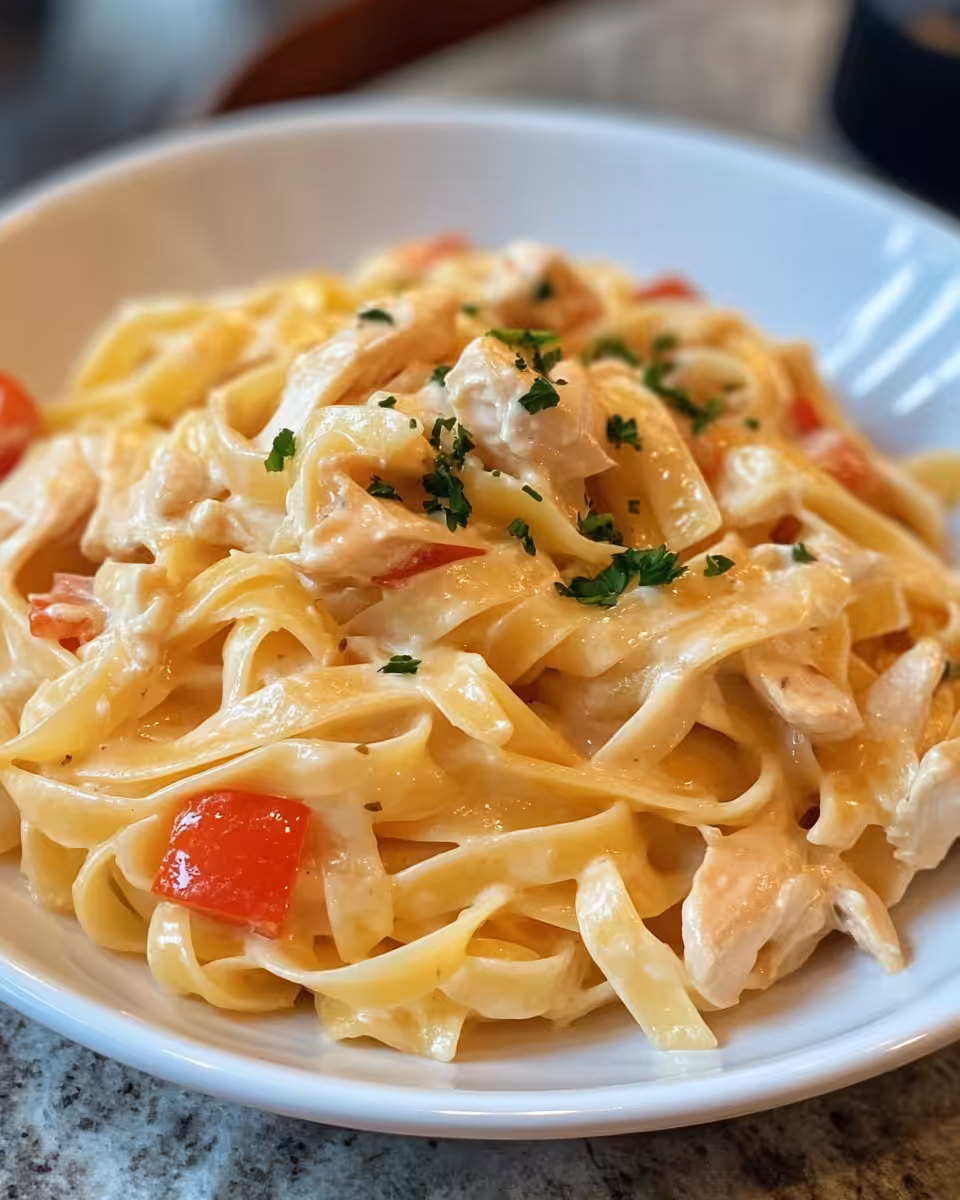 Ingredients laid out for creamy chicken pasta recipe