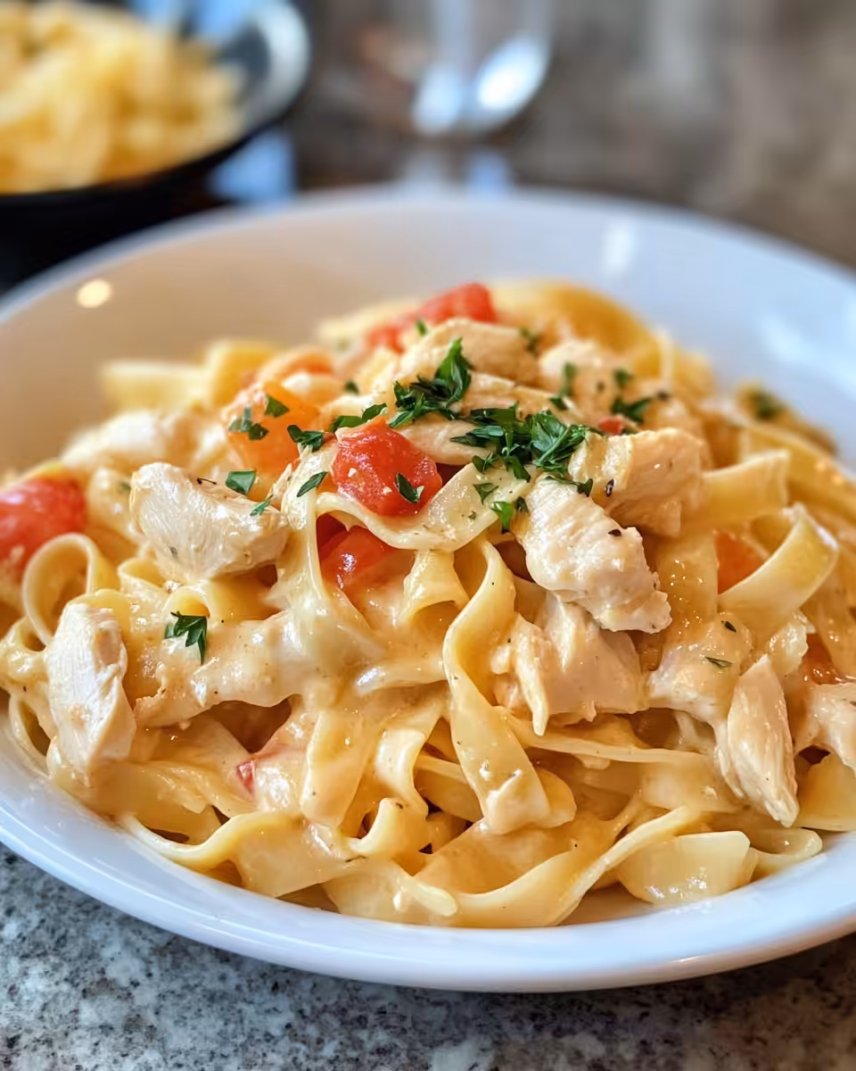 Close-up of creamy marry me chicken pasta in pressure cooker