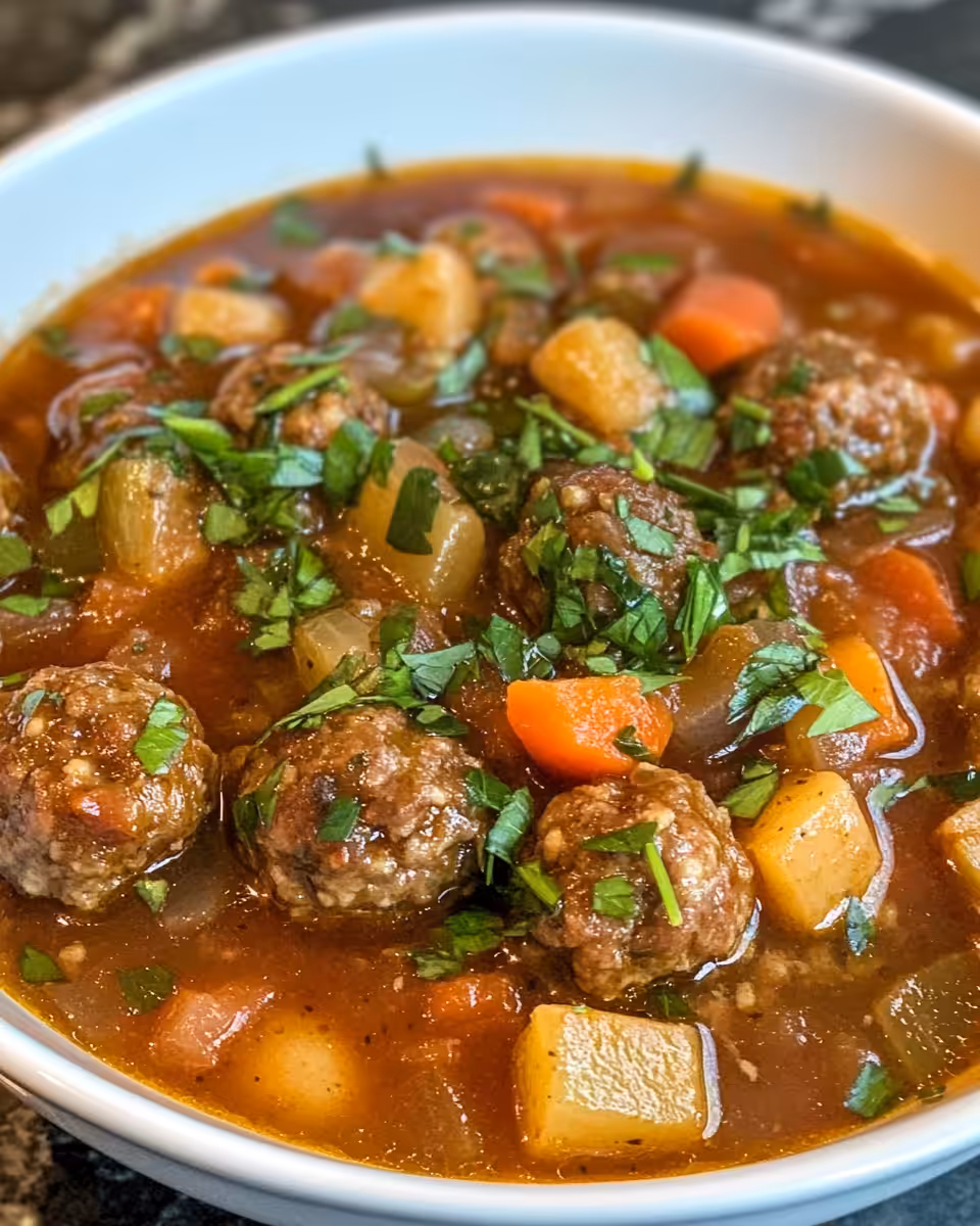 A steaming pot of meatball stew cooking in a pressure cooker