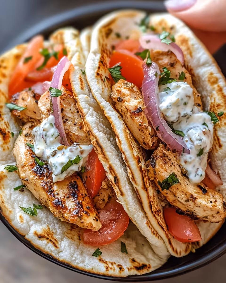 Ingredients for Mediterranean chicken gyros and creamy feta tzatziki sauce