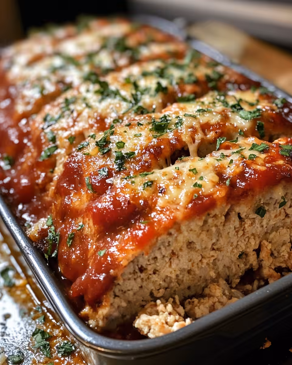 Ingredients for garlic Parmesan chicken meatloaf laid out on counter including ground chicken, cheese, herbs