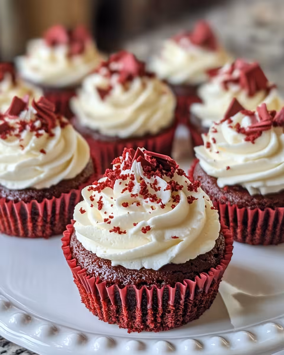 Creamy red velvet cheesecake filling with Oreo crust in muffin tin